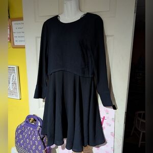 Zara Basic Navy Long Sleeve Midi Dress Size M PTP 17" Waist 34" Pit To Hem 27"